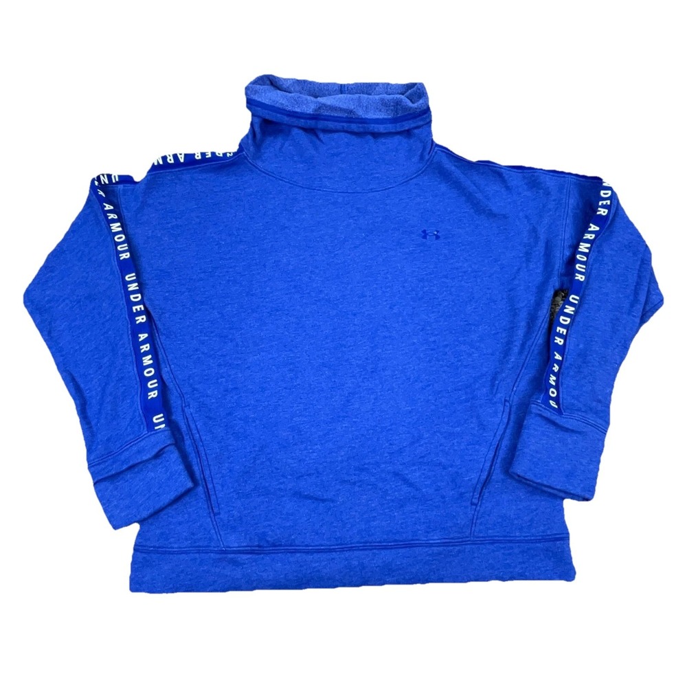 Under Armour Sweatshirt Women Medium Blue Turtle Neck Sweater Gym Loose Fit Logo